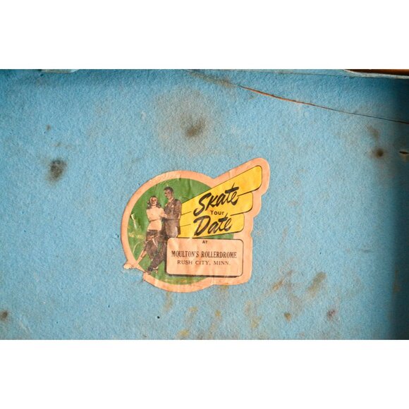 Vintage Roller Skate Wood Case Box Blue "Moulton's Rollerdrome Rush City, MN" - Picture 10 of 10